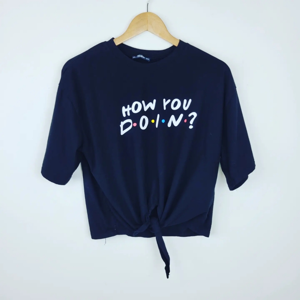 SHEIN | Friends How You Doin Tie Up Crop Top